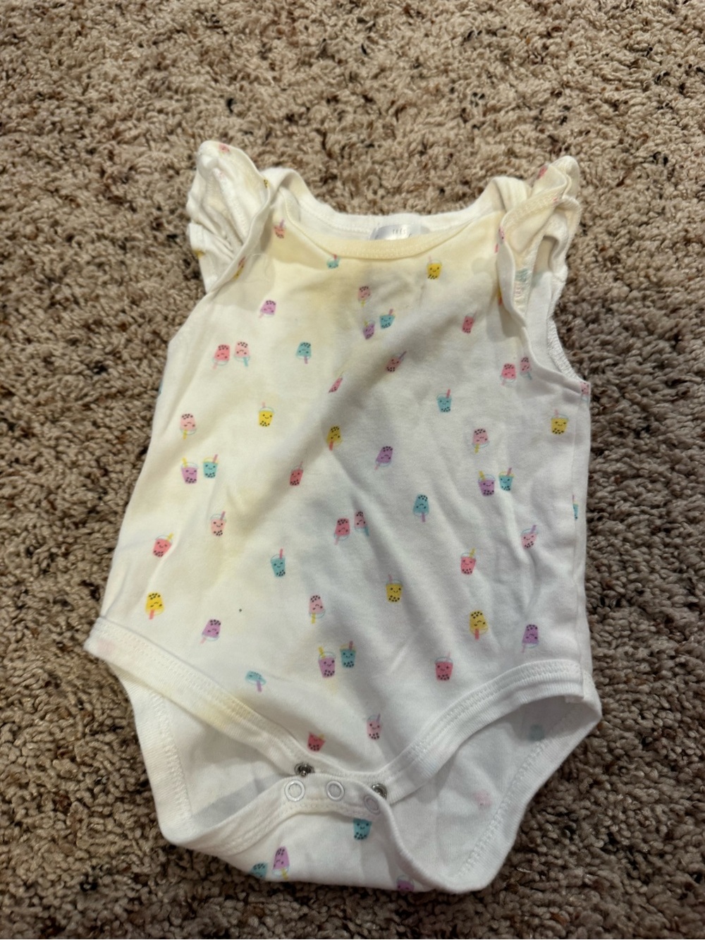 White Ruffle-Sleeve Baby One-Piece with Multicolor Ice Pop Print